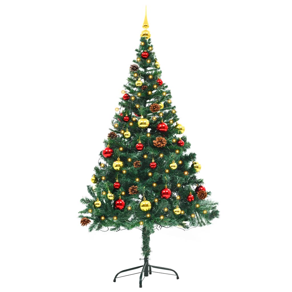 Künstlicher Weihnachtsbaum Mit Beleuchtung & Kugeln 150 Cm Grün