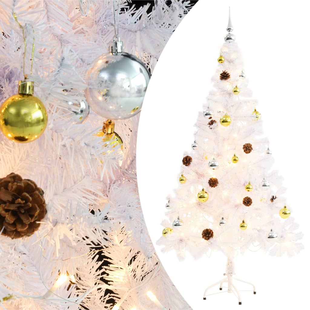 Künstlicher Weihnachtsbaum Mit Beleuchtung & Kugeln 150 Cm Weiß