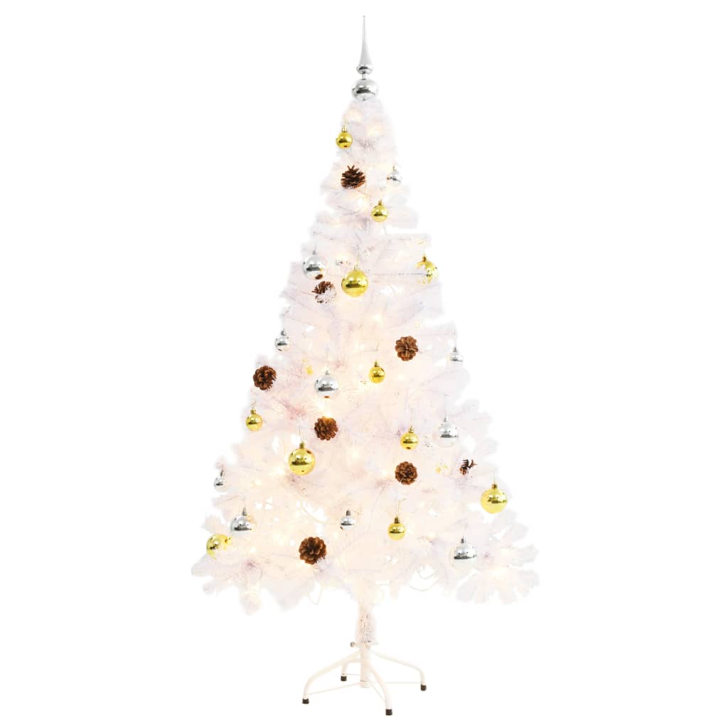Künstlicher Weihnachtsbaum Mit Beleuchtung & Kugeln 150 Cm Weiß