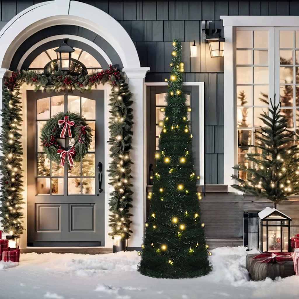 Künstlicher Pop-Up-Weihnachtsbaum Mit Beleuchtung Grün 150 Cm Weiß