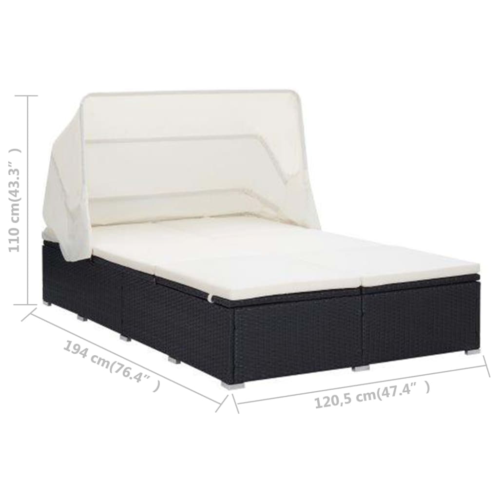 2-Personen-Sonnenliege Mit Auflage Poly Rattan