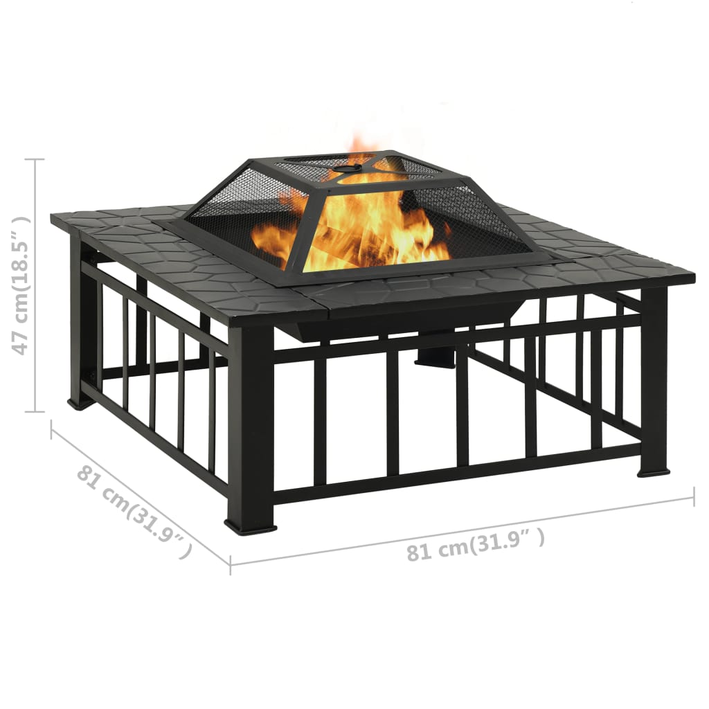 Garten Feuerstelle Mit Schürhaken 81X81X47 Cm Xxl Stahl