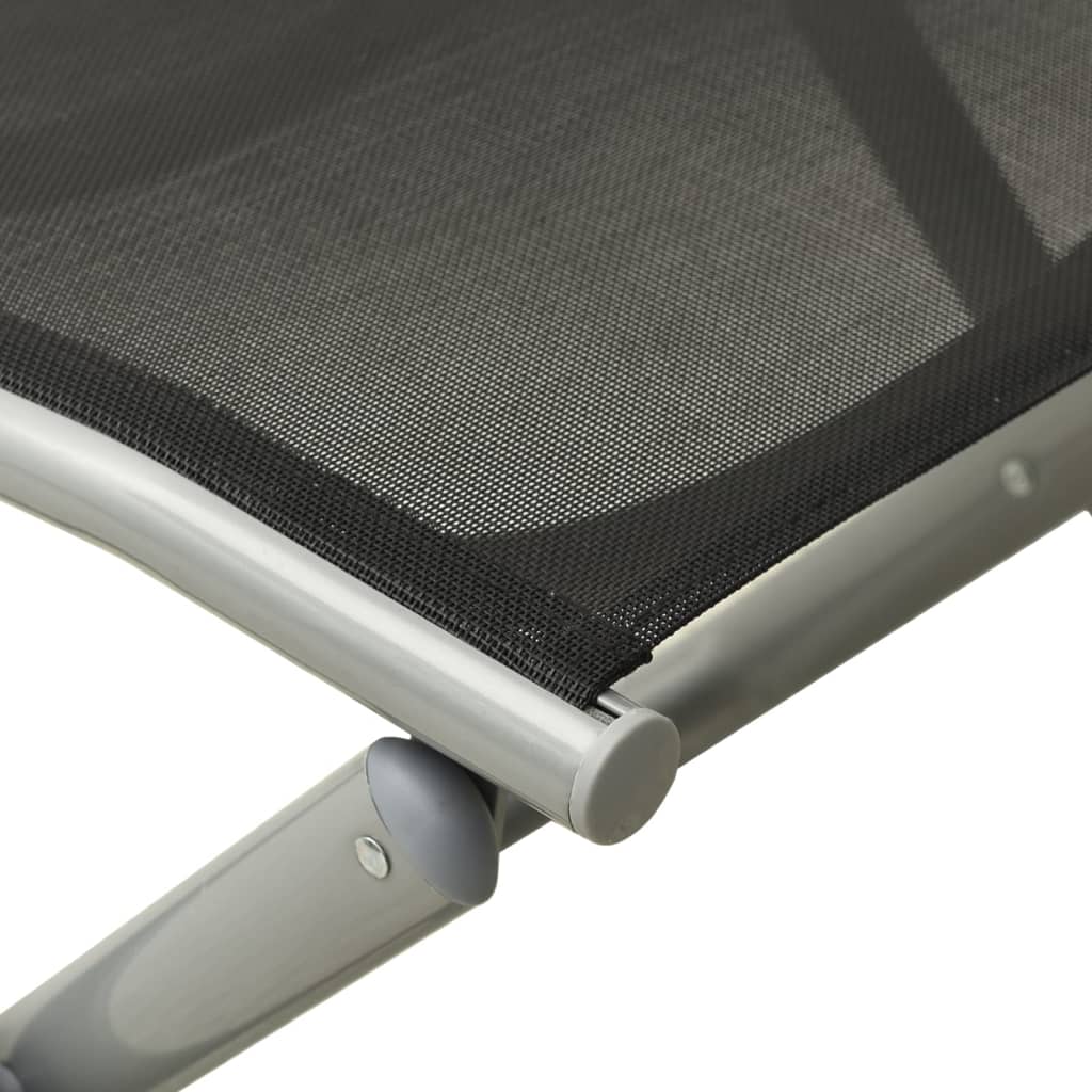 Klappbare Fußstütze Schwarz Und Silbern Textilene Und Aluminium