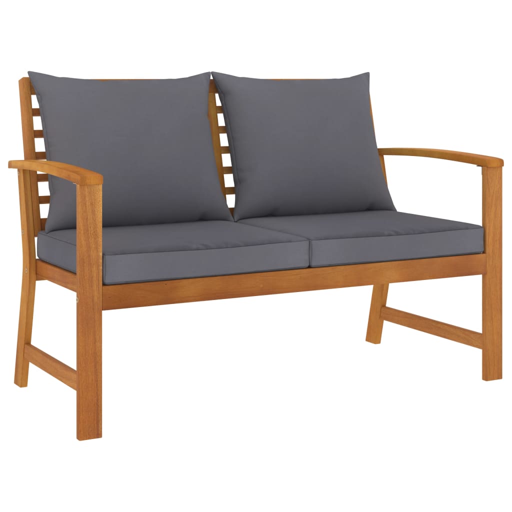 Gartenbank 120 Cm Mit Dunkelen Kissen Massivholz Akazie