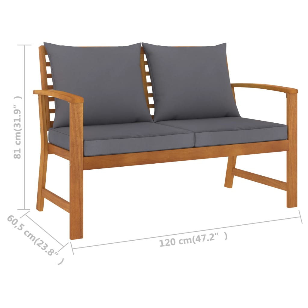 Gartenbank 120 Cm Mit Dunkelen Kissen Massivholz Akazie
