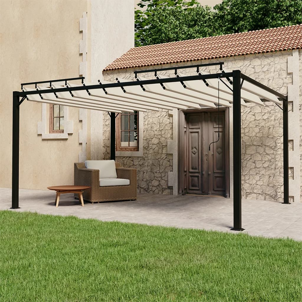 Pergola Mit Lamellendach Stoff Und Aluminium Creme