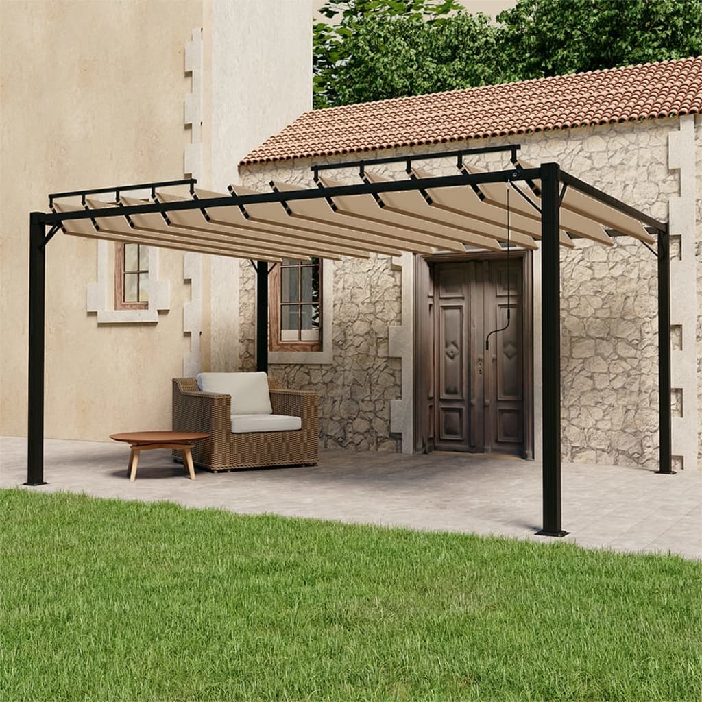 Pergola Mit Lamellendach Stoff Und Aluminium Taupe