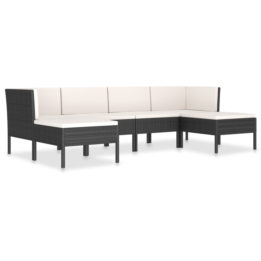 6-Tlg. Garten-Lounge-Set Mit Auflagen Poly Rattan Schwarz