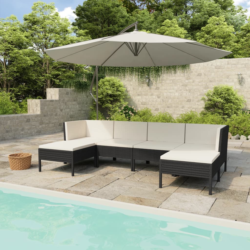 6-Tlg. Garten-Lounge-Set Mit Auflagen Poly Rattan