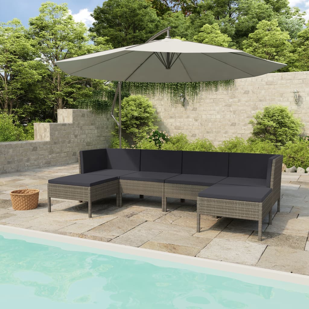 6-Tlg. Garten-Lounge-Set Mit Auflagen Poly Rattan