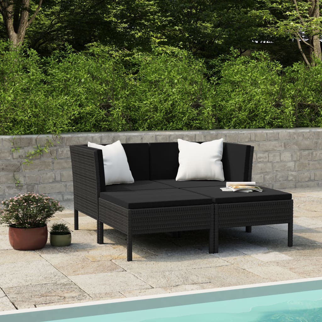 6-Tlg. Garten-Lounge-Set Mit Auflagen Poly Rattan