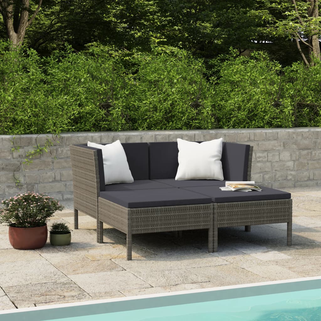 6-Tlg. Garten-Lounge-Set Mit Auflagen Poly Rattan