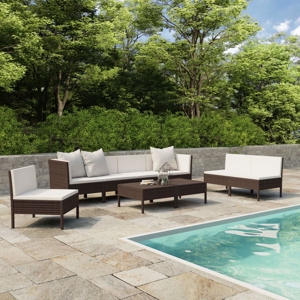 6-Tlg. Garten-Lounge-Set Mit Auflagen Poly Rattan