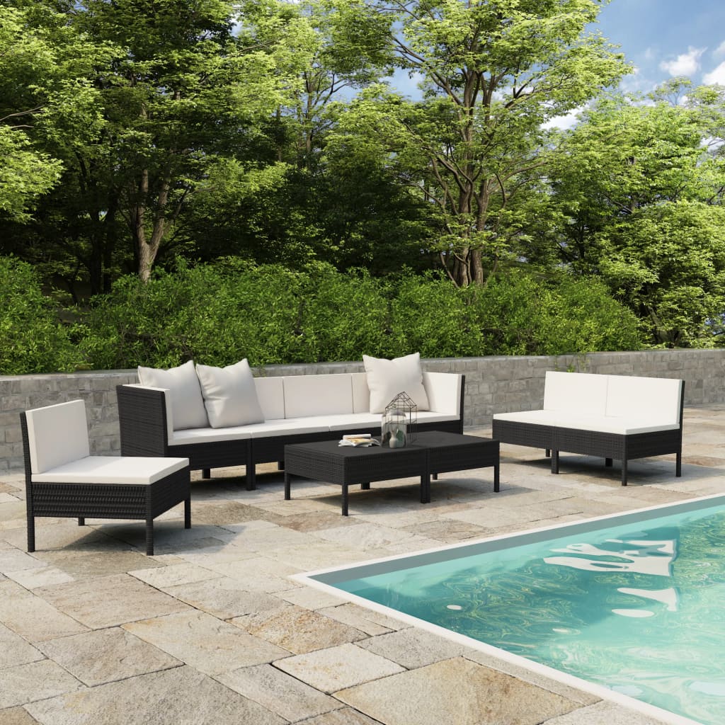 6-Tlg. Garten-Lounge-Set Mit Auflagen Poly Rattan