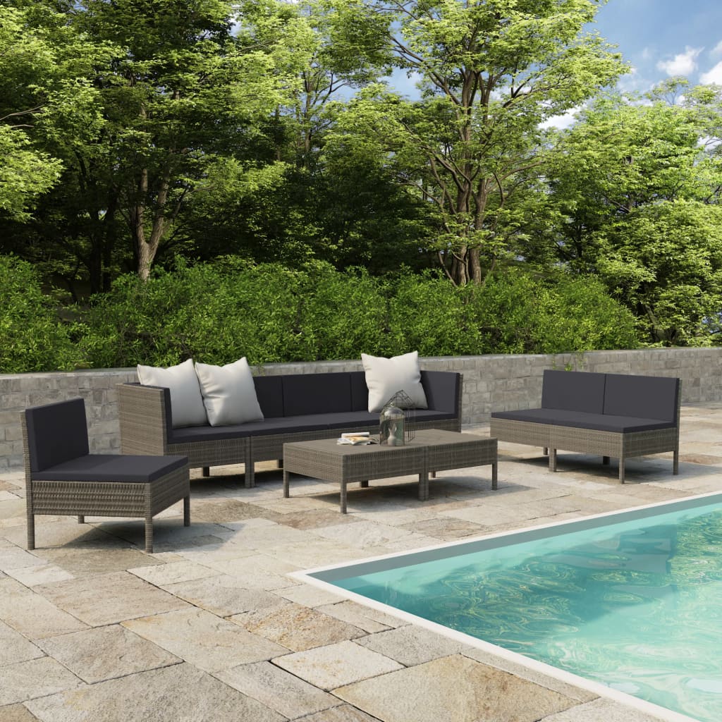 6-Tlg. Garten-Lounge-Set Mit Auflagen Poly Rattan