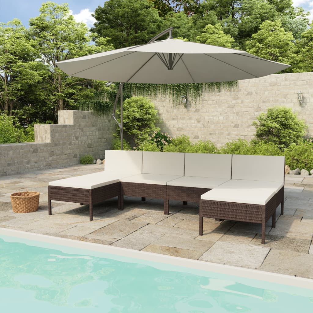 6-Tlg. Garten-Lounge-Set Mit Auflagen Poly Rattan