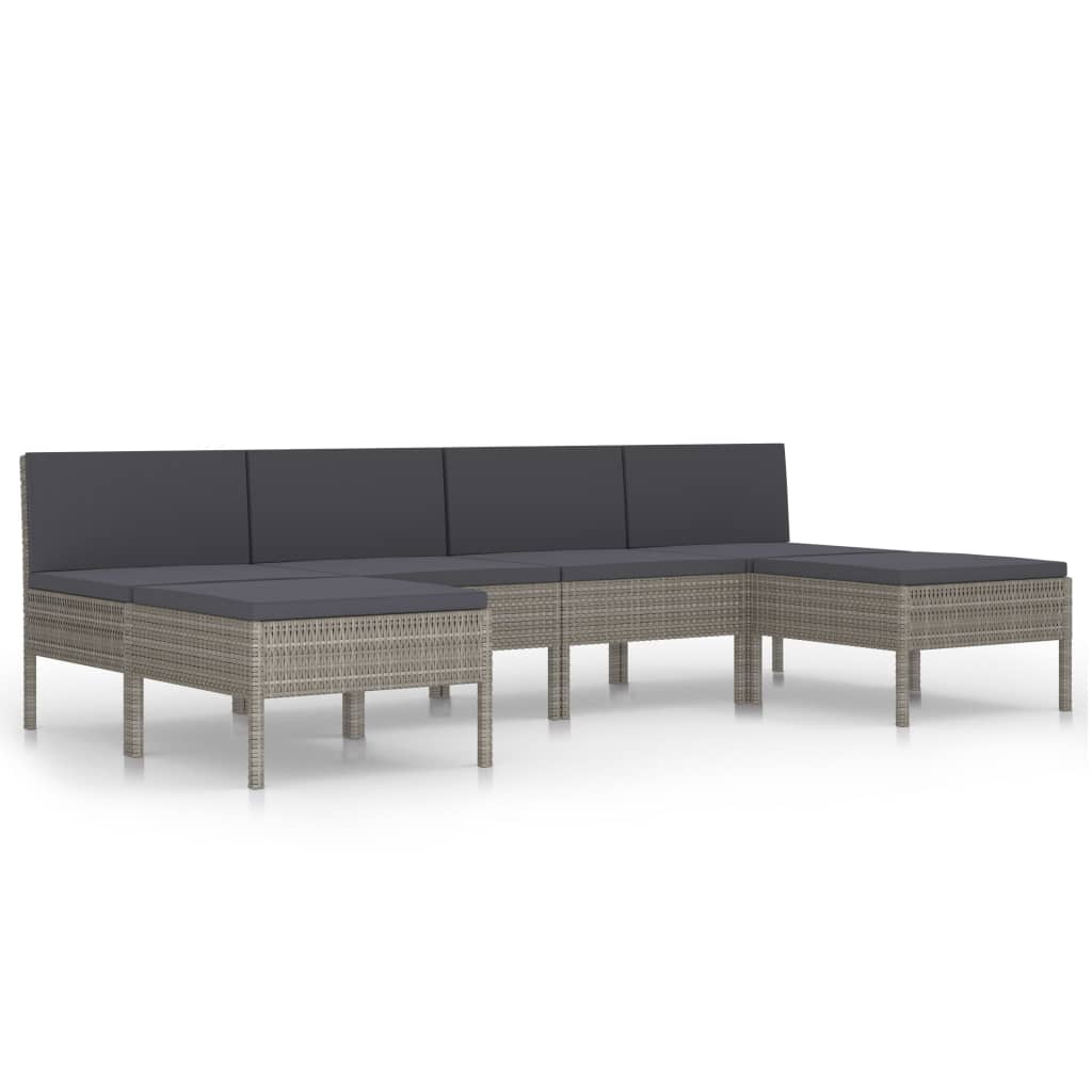 6-Tlg. Garten-Lounge-Set Mit Auflagen Poly Rattan