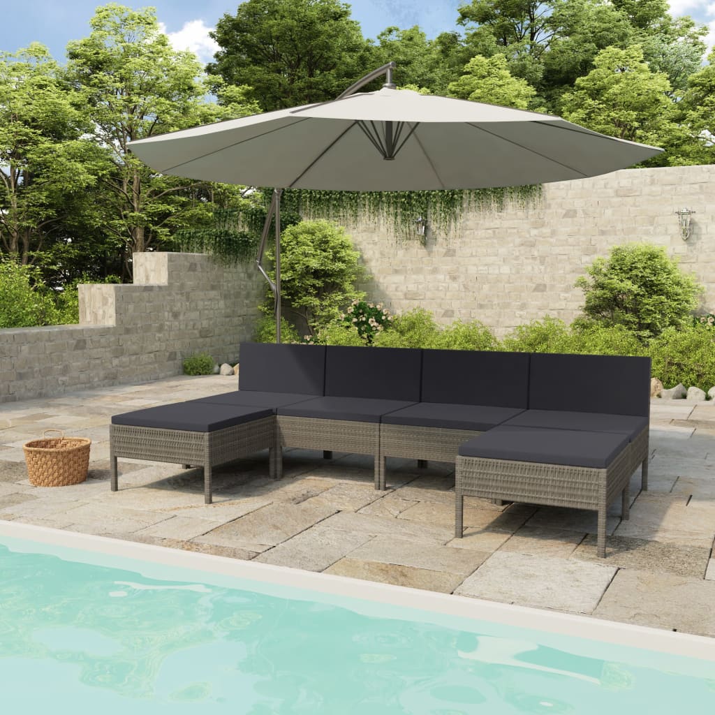 6-Tlg. Garten-Lounge-Set Mit Auflagen Poly Rattan