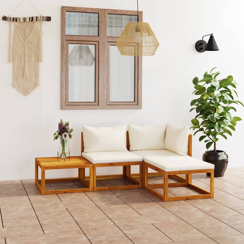 4-Tlg. Garten-Lounge-Set Mit Auflagen Massivholz Akazie