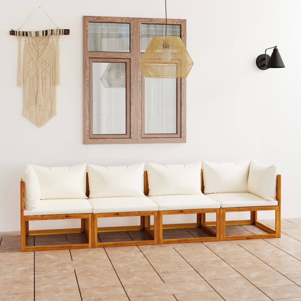 4-Tlg. Garten-Lounge-Set Mit Auflagen Massivholz Akazie