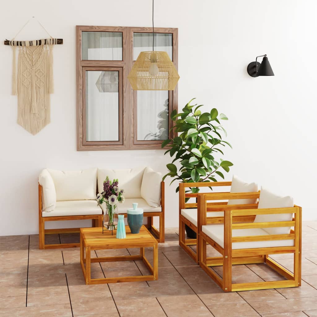 4-Tlg. Garten-Lounge-Set Mit Auflagen Massivholz Akazie