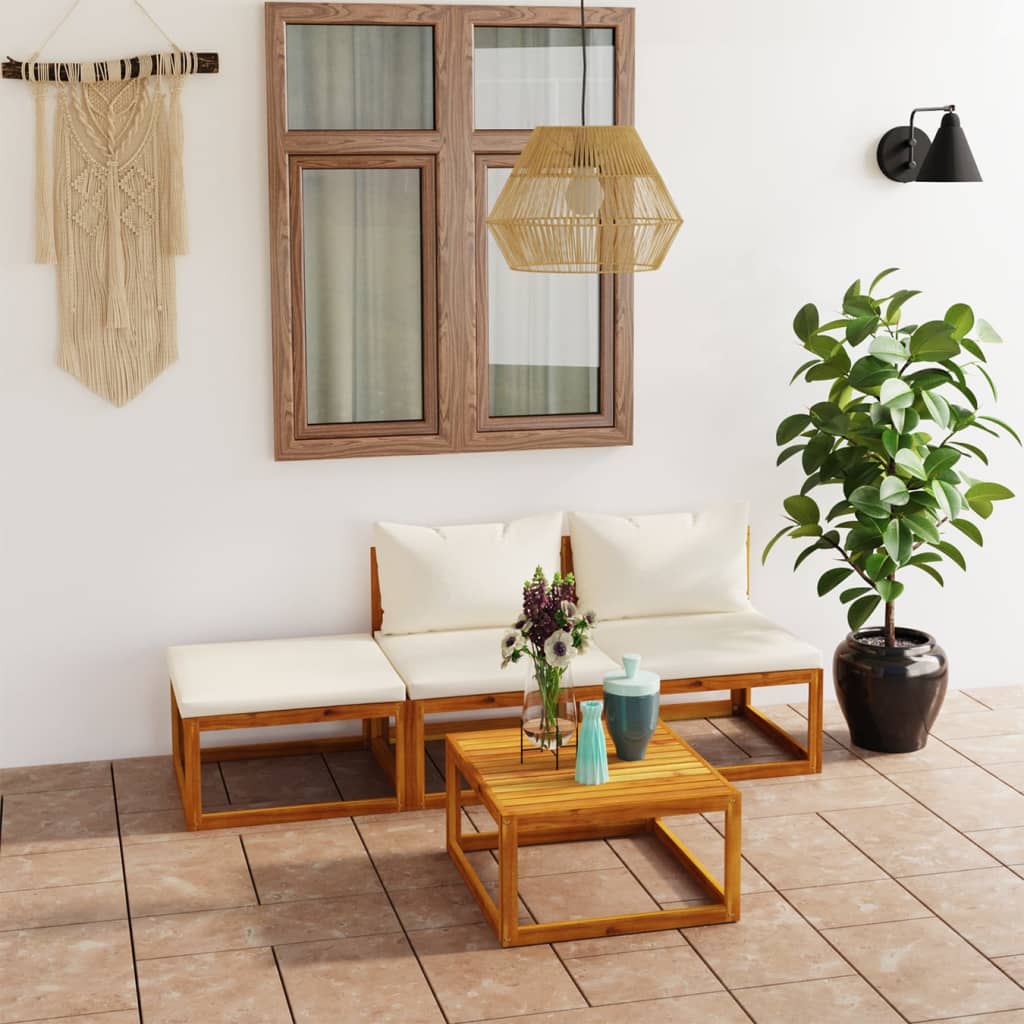 4-Tlg. Garten-Lounge-Set Mit Auflagen Massivholz Akazie