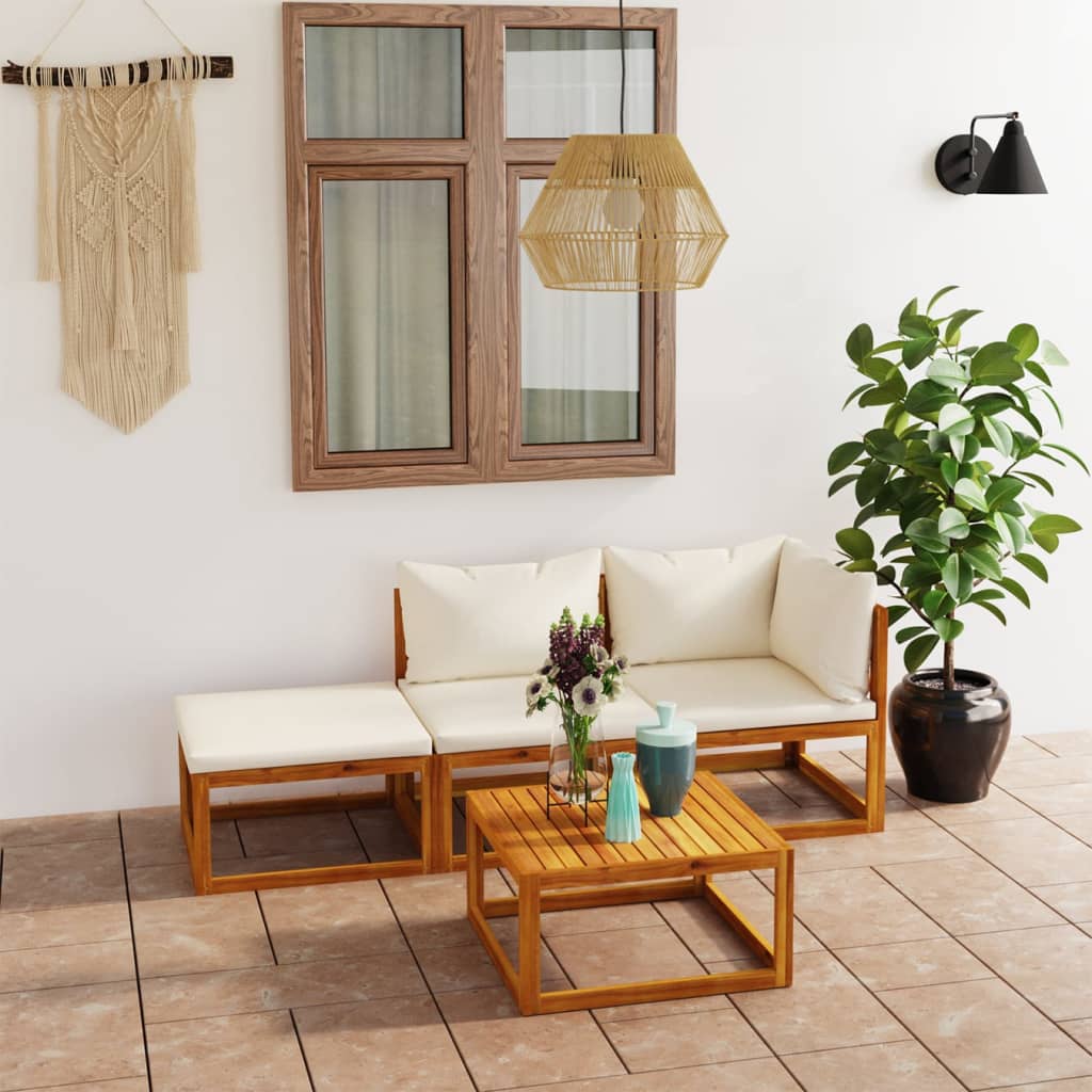 4-Tlg. Garten-Lounge-Set Mit Auflagen Massivholz Akazie