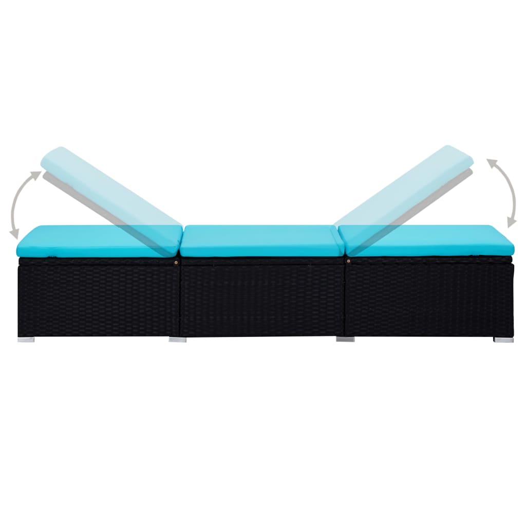3-Tlg. Garten-Sonnenliegen Mit Teetisch Poly Rattan Schwarz