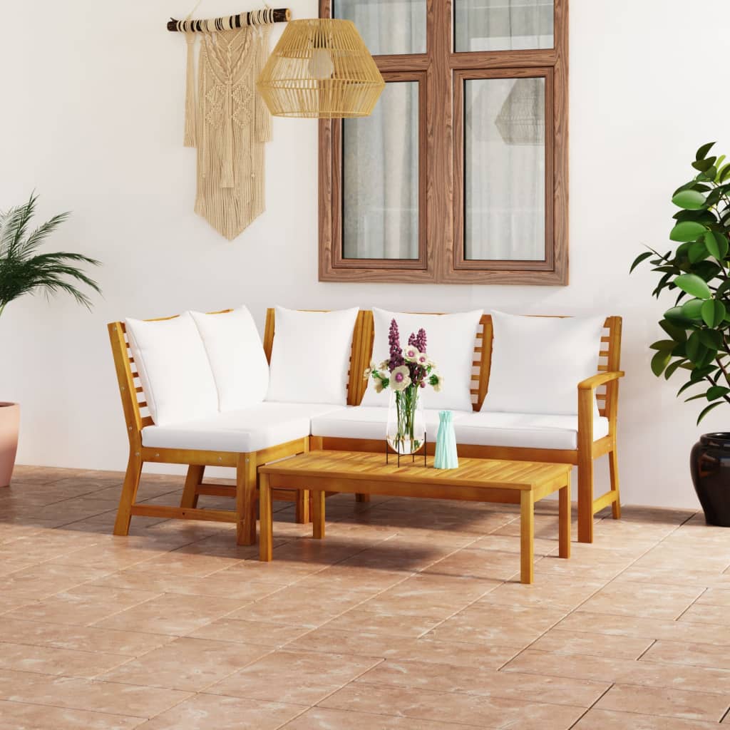 4-Tlg. Garten-Lounge-Set Mit Auflagen Massivholz Akazie