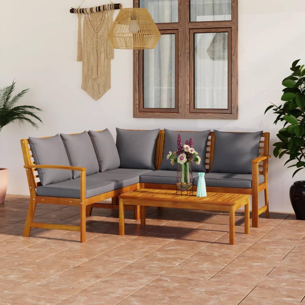 4-Tlg. Garten-Lounge-Set Mit Auflagen Massivholz Akazie