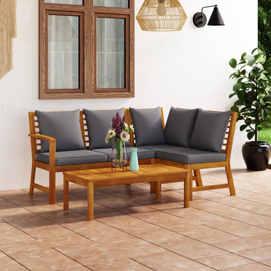 4-Tlg. Garten-Lounge-Set Mit Auflagen Massivholz Akazie