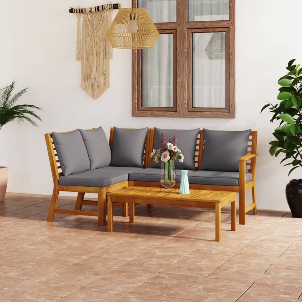 4-Tlg. Garten-Lounge-Set Mit Auflagen Massivholz Akazie