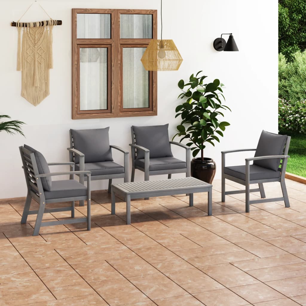 5-Tlg. Garten-Lounge-Set Mit Auflagen Massivholz Akazie