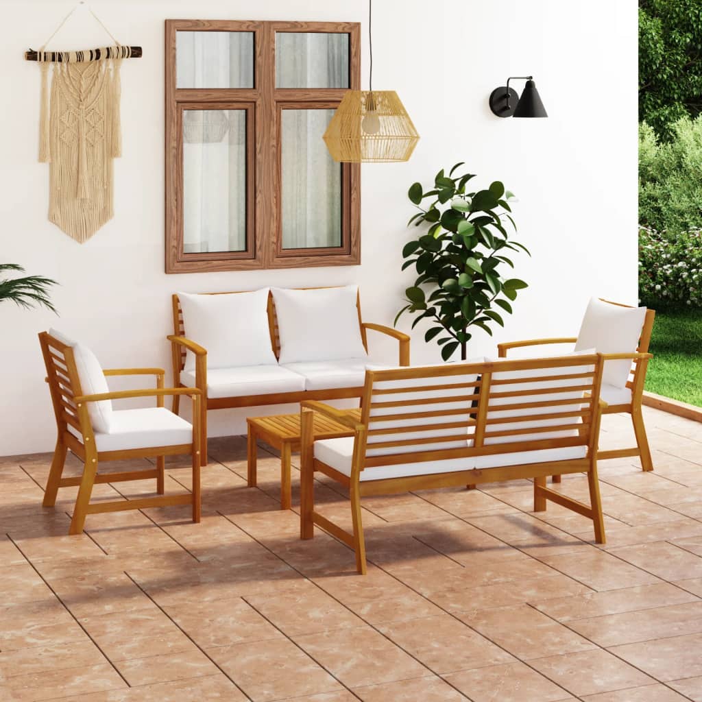 5-Tlg. Garten-Lounge-Set Mit Auflagen Massivholz Akazie