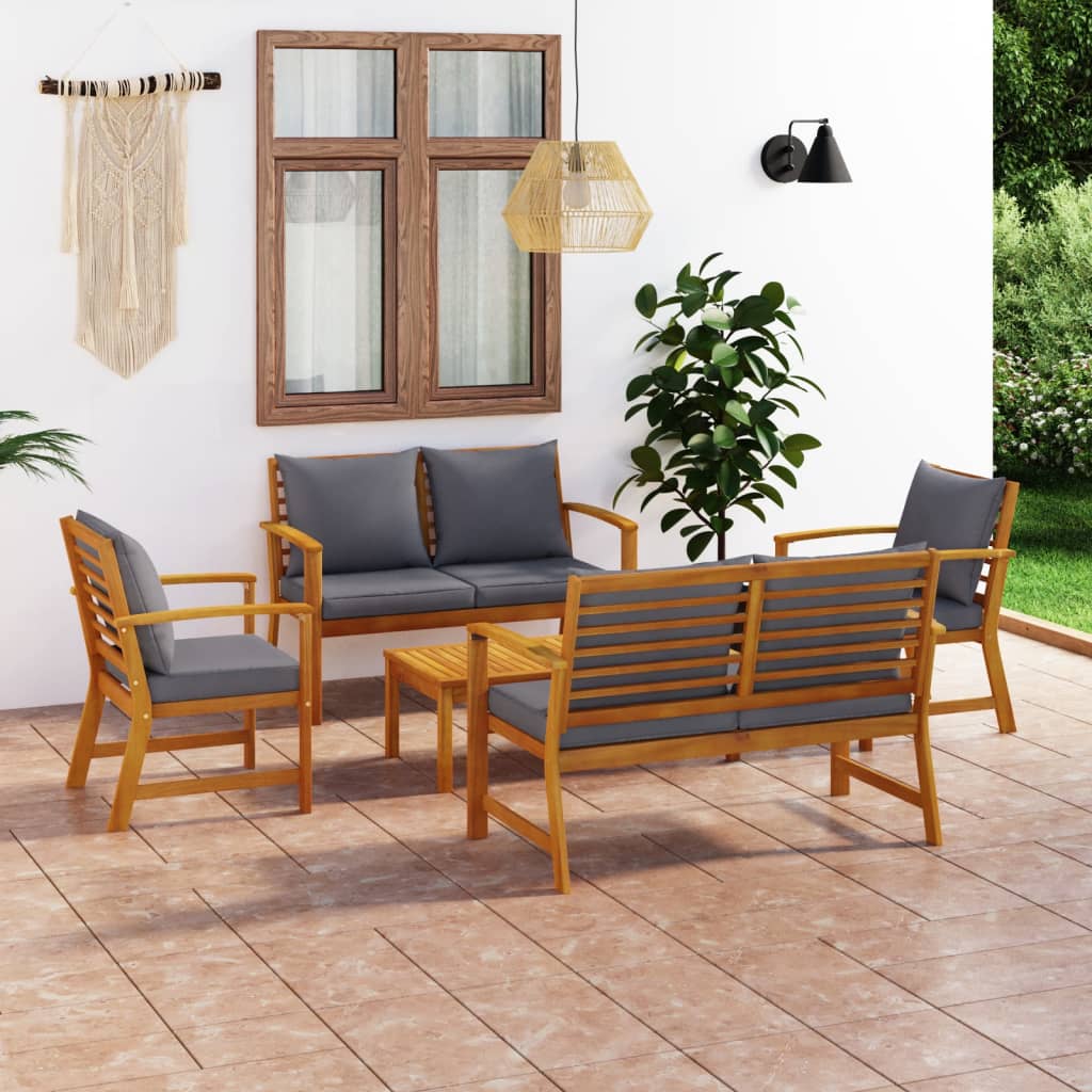 5-Tlg. Garten-Lounge-Set Mit Auflagen Massivholz Akazie