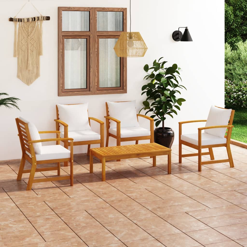 5-Tlg. Garten-Lounge-Set Mit Auflagen Massivholz Akazie