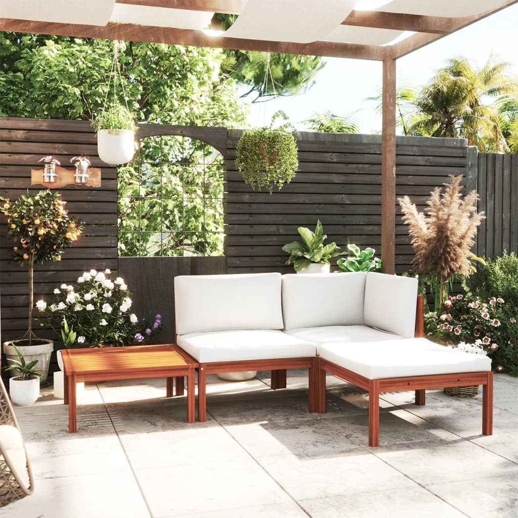 6-Tlg. Garten-Lounge-Set Mit Kissen Cremefarbenes Holz Akazie & Seil