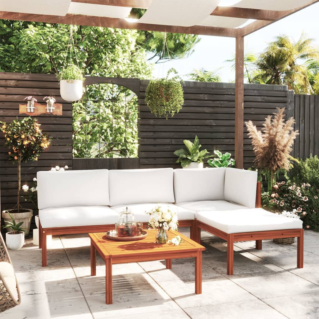6-Tlg. Garten-Lounge-Set Mit Kissen Cremefarbenes Holz Akazie & Seil