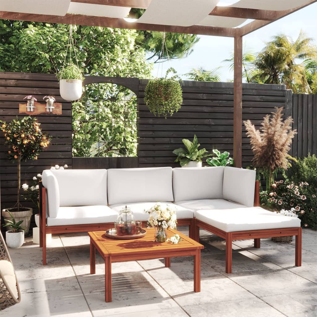 6-Tlg. Garten-Lounge-Set Mit Kissen Cremefarbenes Holz Akazie & Seil