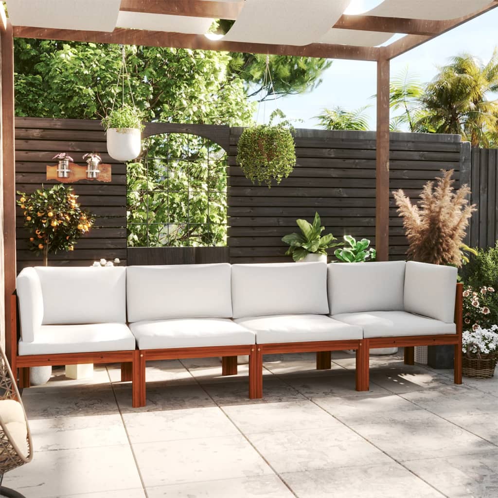 6-Tlg. Garten-Lounge-Set Mit Kissen Cremefarbenes Holz Akazie & Seil