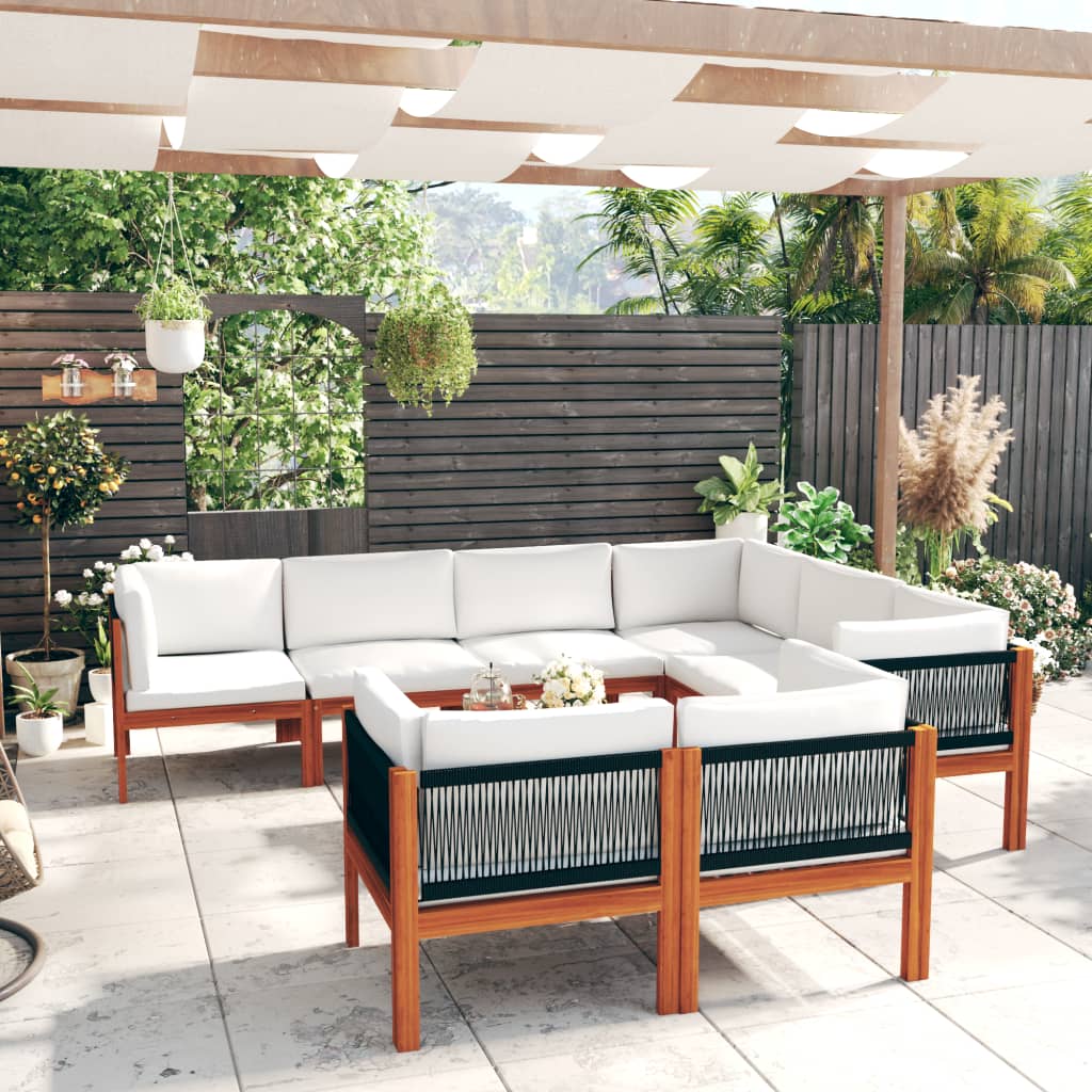 6-Tlg. Garten-Lounge-Set Mit Kissen Cremefarbenes Holz Akazie & Seil