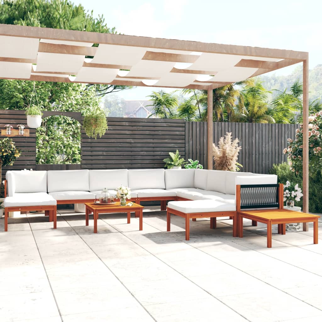 6-Tlg. Garten-Lounge-Set Mit Kissen Cremefarbenes Holz Akazie & Seil