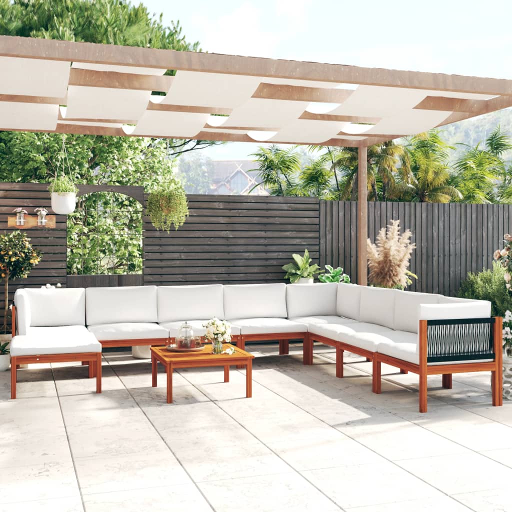 6-Tlg. Garten-Lounge-Set Mit Kissen Cremefarbenes Holz Akazie & Seil