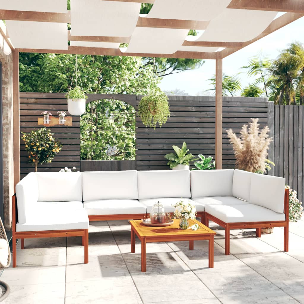 6-Tlg. Garten-Lounge-Set Mit Kissen Cremefarbenes Holz Akazie & Seil