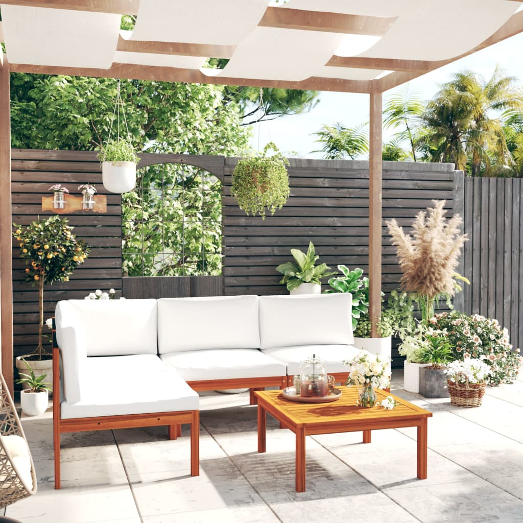 6-Tlg. Garten-Lounge-Set Mit Kissen Cremefarbenes Holz Akazie & Seil