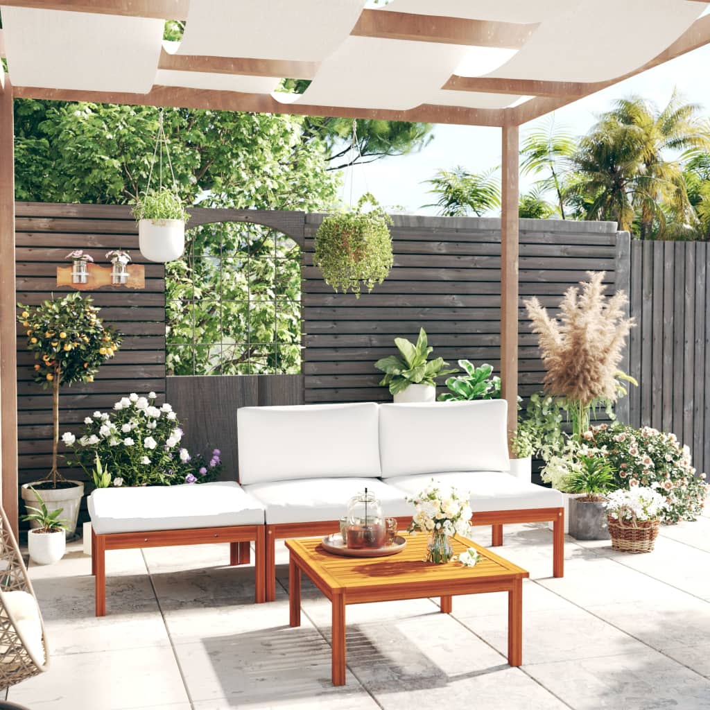 6-Tlg. Garten-Lounge-Set Mit Kissen Cremefarbenes Holz Akazie & Seil
