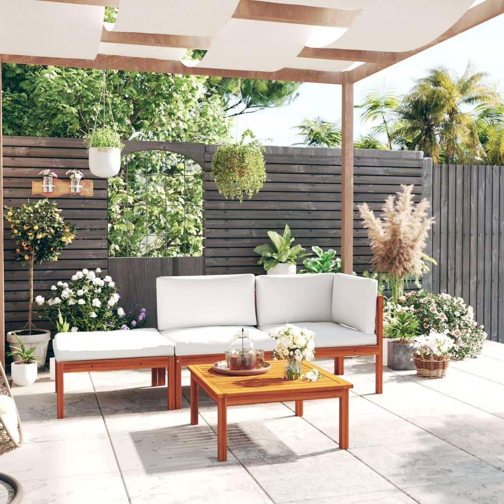 6-Tlg. Garten-Lounge-Set Mit Kissen Cremefarbenes Holz Akazie & Seil