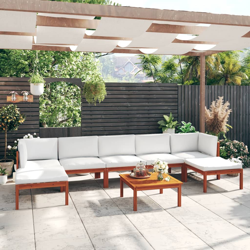 6-Tlg. Garten-Lounge-Set Mit Kissen Cremefarbenes Holz Akazie & Seil