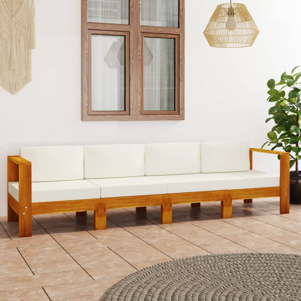 -Gartensofa Mit Weißen Auflagen Massivholz Akazie