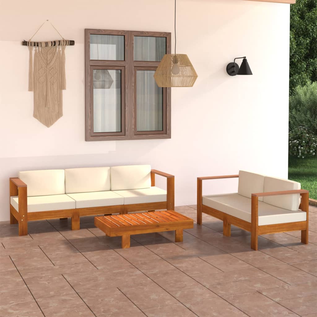 -Gartensofa Mit Weißen Auflagen Massivholz Akazie
